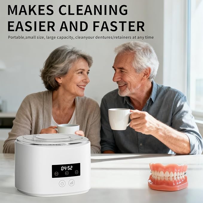 Ultrasonic denture cleaner, Retainer Cleaner Machine for Dentures, Mouth Guards, Braces, Toothbrush Heads, Jewelry, 45kHz Retainer Cleaning, 3 Modes for All Denture Appliances (White)
