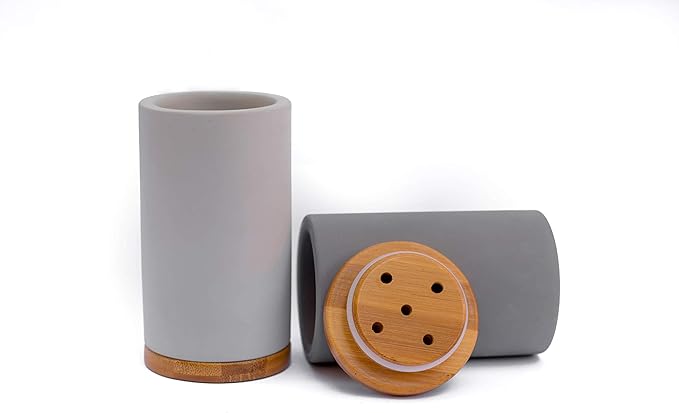 Matani Bamboo Toothbrush Holder Diatomite Tooth Brush Organizer - Storage Stand for Small Bathroom & Counter - Removable Base & Drain Holes, Water-Absorbent & Quick-Drying (Off White & Black)