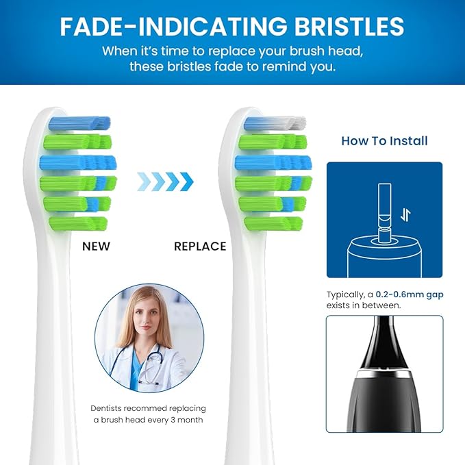 10 Pack Replacement Toothbrush Heads Compatible with 7am2m Electric Toothbrush AM100 AM105 AM111 AM101, Electric Toothbrush Heads with Dustproof Covers, White