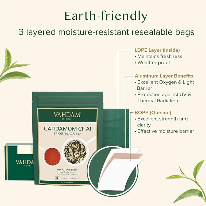 VAHDAM, Cardamom Chai Tea Loose Leaf (50 Cups,3.53 oz) India's Traditional Cardamom Tea | Spiced Chai Tea | Brew Hot, Iced Or Chai Latte/Masala Chai | Whole Loose-Leaf, Vacuum Sealed