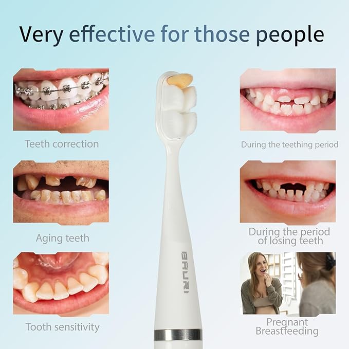 Bauri Electric Toothbrush, Rechargeable Sonic Electric Toothbrush with 3 Brush Heads,Super Slim Toothbrush, IPX7,3 Modes,Toothbrush (White)