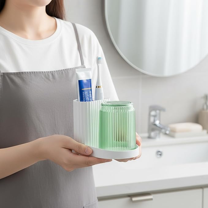 Green Toothbrush Holder, Dust Proof Toothbrush Organizer with Ventilation, Toothpaste Holder Set for Bathroom Organization, Heimdekor