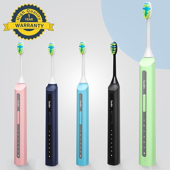 7AM2M Sonic Electric Toothbrush, High Power Rechargeable Toothbrushes, with 8 Brush Heads for Adults and Kids, 15 Adjustable Modes, Built-in 2-Minute Smart Timer, 4 Hours Fast Charge (Light Green)