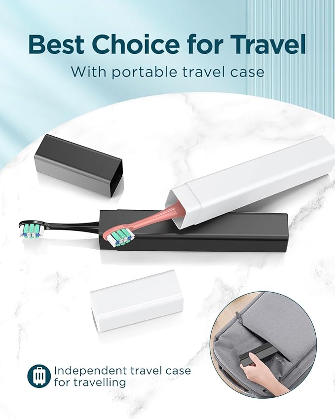 Rtauys 2 Pack Electric Toothbrush for Adults - 2 Rechargeable Electric Toothbrushes with 12 Brush Heads & 2 Travel Cases, Power Electric Toothbrush with Holder, 120 Days Battery Life - Black+Rosered