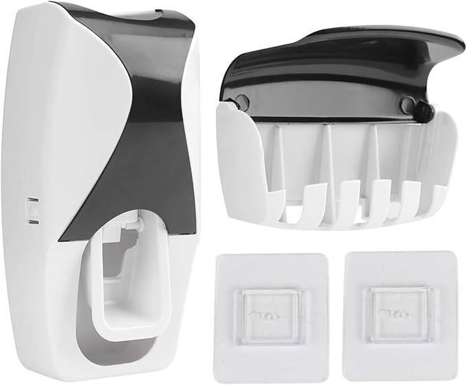 Wall Mounted Toothbrush Toothpaste Holder, ABS Automatic Toothpaste Squeezer Dispenser for Home, Hotel Washroom Bathroom(Black)