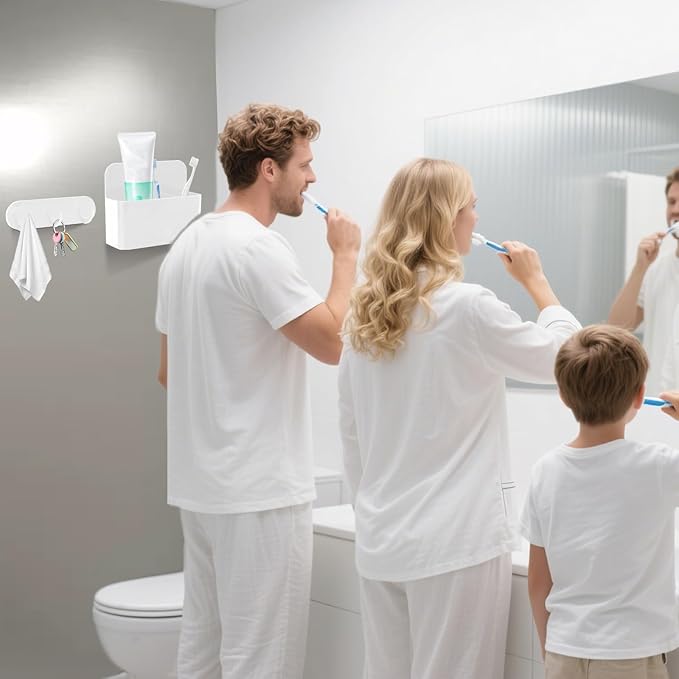 Magnetic Wall-Mounted Toothbrush Holder with Magnetic Hooks for Cruise ,Cruise Ship Essentials 2025- No Drilling Needed for Royal Caribbean & Alaska Cruise Ships, Caribbean Royal Must-Haves(White)