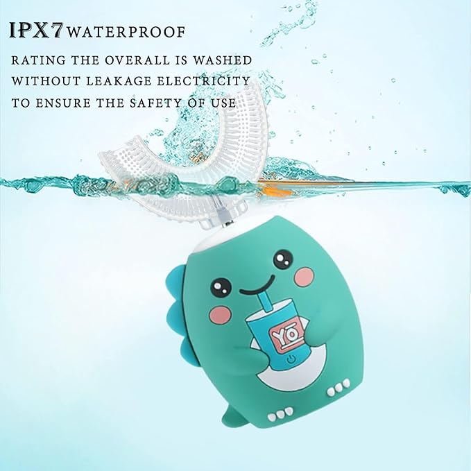 Kids U Shaped Electric Toothbrush,auto Sonic Baby Toothbrush,Cartoon Dinosaur 360-Degree Cleaning IPX7 Waterproof Design (8-15y)
