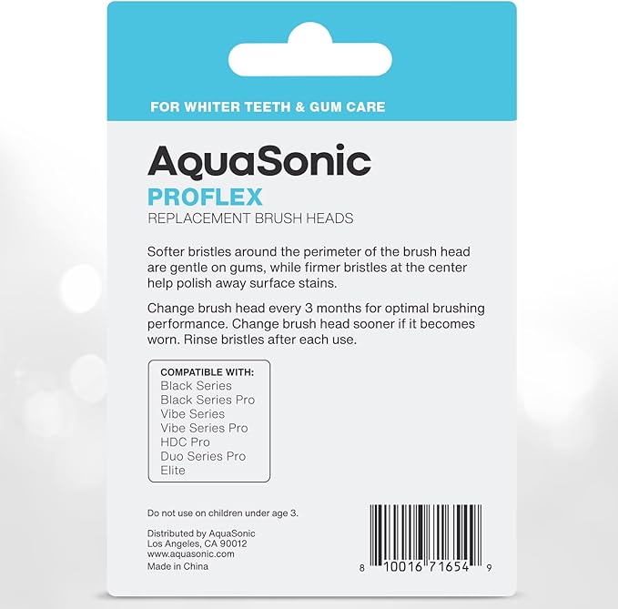 AquaSonic Genuine Proflex Replacement Brush Heads | ADA Accepted | for Whiter Teeth & Gum Care | Compatible with Many AquaSonic Toothbrush Handles (3 Pack White)