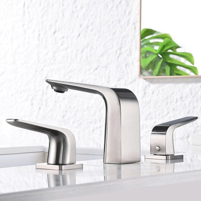 TOCALOCA Widespread Bathroom Faucet 3 Hole Bathroom Sink Faucet Brushed Nickel 2 Handles Vanity Faucet Brass, Anti-Fingerprint Modern Bathroom Basin Faucet