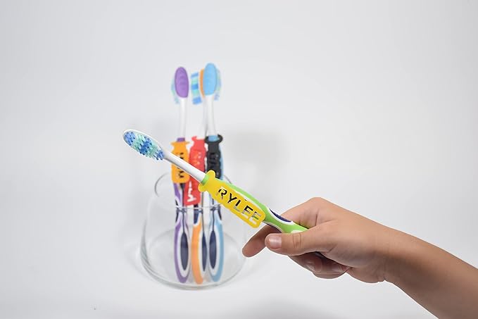 Personalized Labels for Toothbrush. Custom Toothbrush Name Tags. Identifier and Organizer Accessories for Bathroom Storage & Decor. Set of 2 Silicone Markers - Different Names and Colors