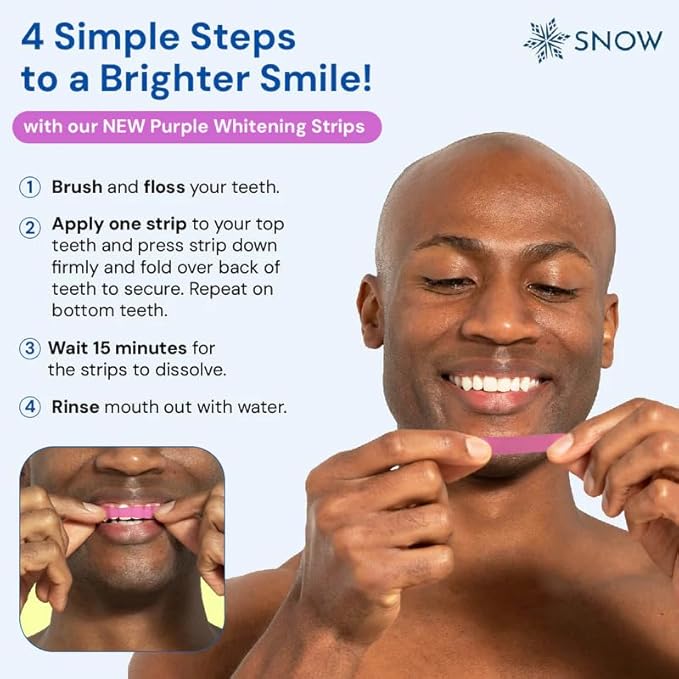 Snow Diamond Series Purple Whitening Strips - Dissolving Teeth Whitening Strips for Sensitive Teeth, Instant Brightening with Hydroxyapatite, Color-Correcting Purple Formula, 14 Count