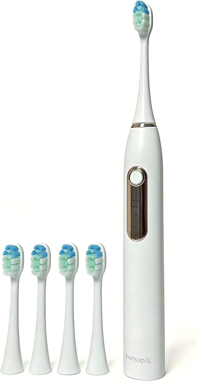 Hooyapik 38000 VPM Sonic Electric Toothbrush Set with 6 Brush Heads-2 Minute Timer-4 Cleaning Settings,IPX7 Waterproof,Lightweight and USB Rechargeable Toothbrush for Oral Care (White)
