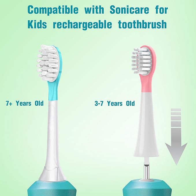 Pink Kids Replacement Toothbrush Head for 7+ Child Soft Brush 8 Pack & 8 Hygienic Cover Compatible with Phillps Kids Electric Toothbrush HX6321 HX6340 HX6032 HX6320 HX6042 8 Pack
