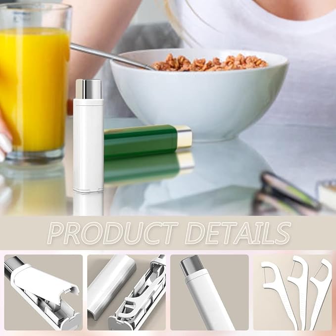 Portable Floss Dispenser with 100 Pcs Dental Floss, Dental Floss Dispenser Dental Floss Picks Case,Portable Automatic Floss Dispenser Floss Organizer Travel Floss Case (White-3PCS)