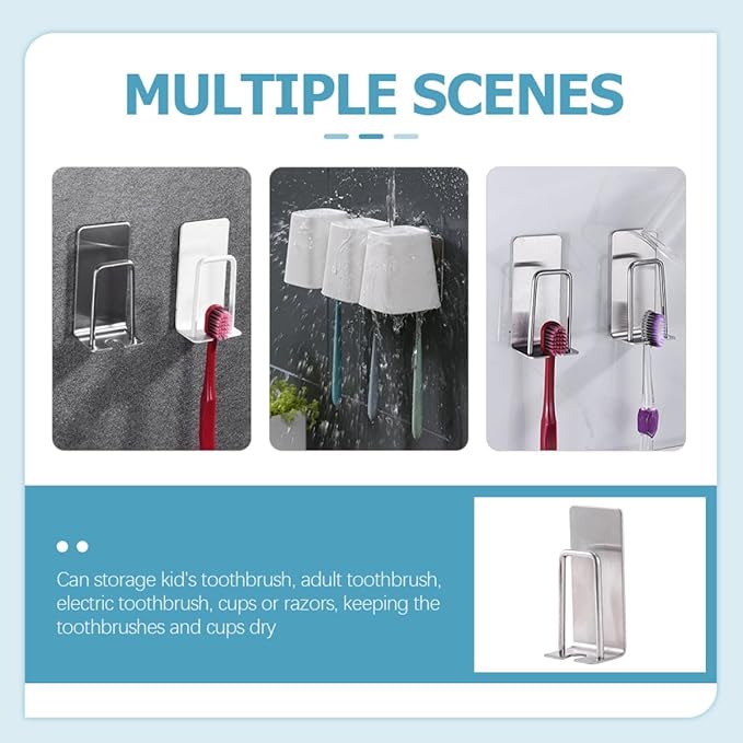 Wall Mounted Stainless Steel Toothbrush Holders 2Pcs Electric Toothbrush Rack with Adhesive Bathroom Hanging for Shower Use