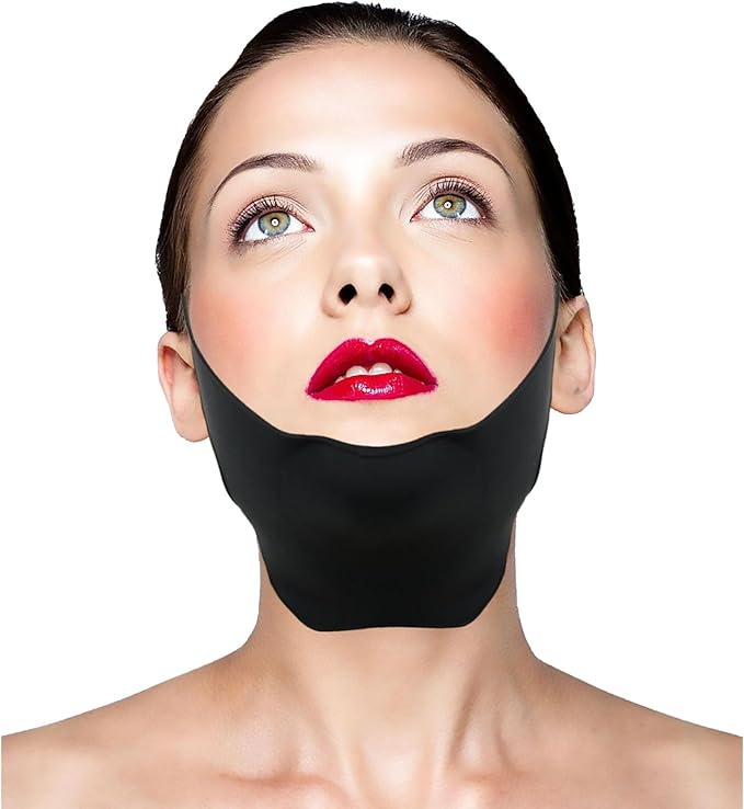 Post Surgical Silicone Chin Strap,Reusable Neck and Chin Lipo Compression Garment,Anti Snoring Chin Strap for Women & Men (Black 1PC)