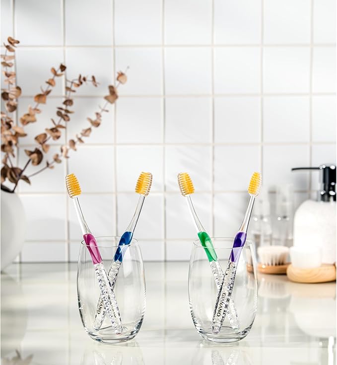 Soft Slim Gold Bristles Toothbrush for Sensitive Gums - Soft Slim Bristles, Compact Head, Toothbrushes for Adults / 4-Piece Set (Blue, Green, Pink, Violet)