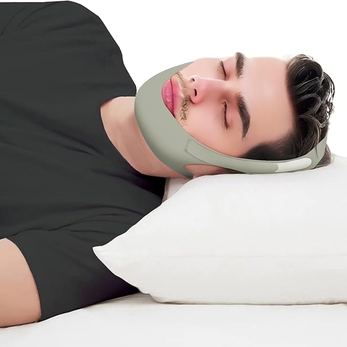 Chin Strap for Sleeping- Adjustable Snore Reduction Chin Strips for Men and Women, Comfortable and Breathable Snoring Solution, Anti- Snore Device (Greyish Green)