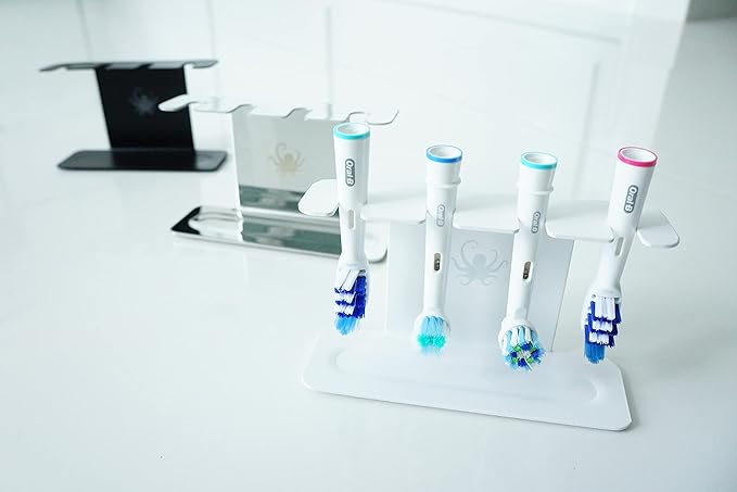 Stainless Steel Electric Toothbrush Head Holder, Compatible with Oralb Braun, Sonicare, Waterpik, Adhesive or Free-Standing Installation