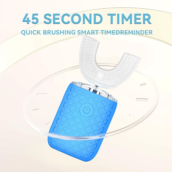 Adult Sonic Automatic Electric Toothbrush, 360° Oral Cleaning Stain Whitening, IPX7 Waterproof Rechargeable, u-Shape Brush Head*3+Straight Handle Brush Head*2, Suitable for Travel or Home Use (Blue)