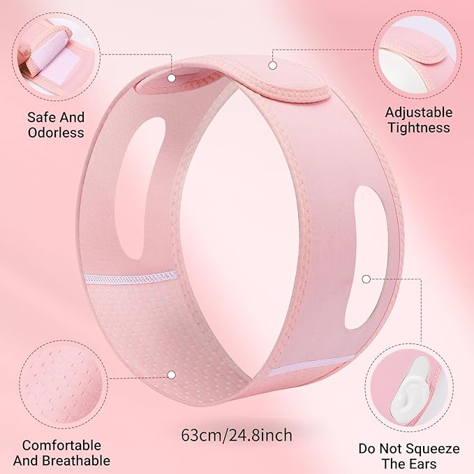 Reusable V Line Lifting Mask with Chin Strap for Sleeping,Double Chin Reducer,Face Lift Prevent Sagging, Jaw Exerciser,Pink,M