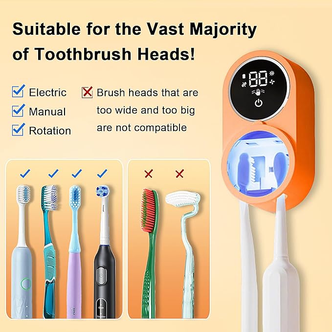 Toothbrush Holder and Cleaner Razor Holder/Dryer Light Cleaning and Air Drying Automatic Ratating Cover Rechargeable Wall Mounted for Bathroom Portable for Trip