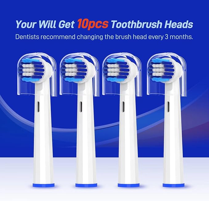 Replacement Toothbrush Heads Compatible with Bitvae R1/R2 - Rotating Electric Brush Heads Compatible with Oral B Braun Pro 500/1000/1500/3000/5000/7000/7500/8000 Series, White, 10 Pack