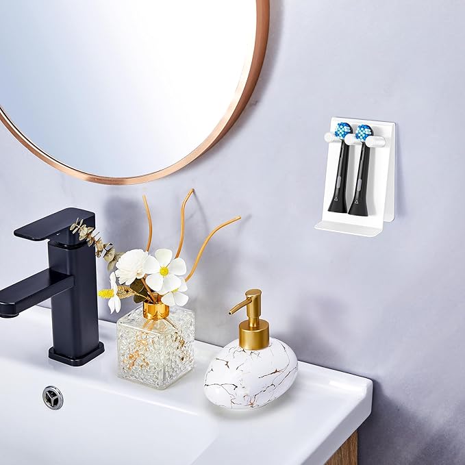 Electric Toothbrush Head Holder, Self Adhesive or Desktop Tooth Brushing Holder, Wall Mounted Toothbrush Holders Shower Bathroom, Tooth Brush Holder Organiser (White, Small)