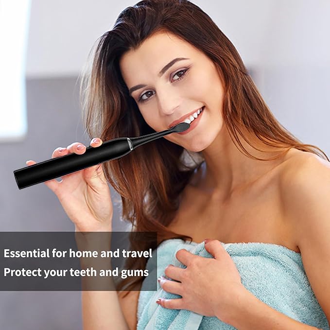 Rooman Electric Toothbrush for Adults, 20000 VPM, 5 Cleaning Modes, 90-Day Battery Life, Built-in Smart Timer, IPX7 Waterproof Rechargeable Toothbrush, 2 Interchangeable Brush Heads (Black)