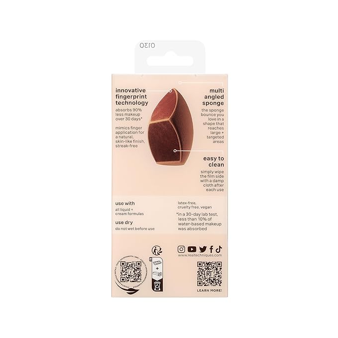 Real Techniques Makeupsaver Sponge, Makeup Blender Sponge For Liquid & Cream Formulations, Natural Finish & Reduces Makeup Waste, Targeted Application, Cruelty & Latex-Free, 1 Count