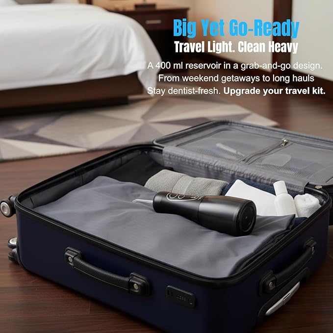 YKB Water Flosser for Teeth, 400ml 8 Modes Portable Water Flosser Cordless with Digital Display, Travel Water Oral Irrigator for Teeth Cleaning & Oral Care Rechargeable IPX7 Waterproof (White)