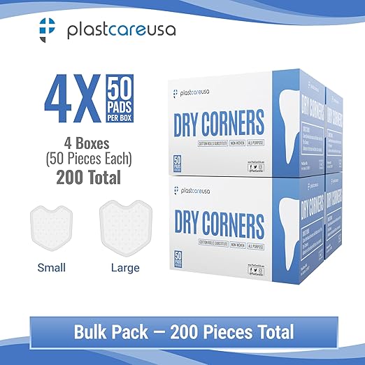 200 Dental Dry Corners, Disposable Saliva Control & Cheek Protection Pads Super Absorbent Non-Woven Padding (Cotton Roll Alternative) (Large)
