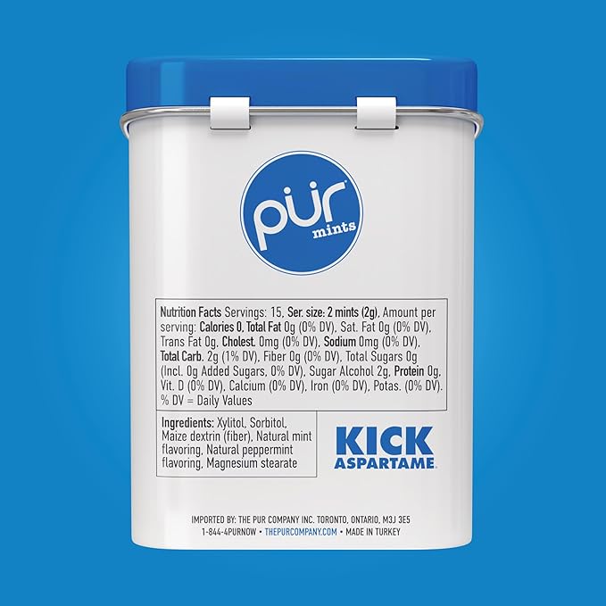 PUR Mints | Aspartame Free Mints | Made with Xylitol | Sugar Free, Vegan, Gluten Free & Keto Friendly | Natural Peppermint Flavored Mints, 30 Pieces (Pack of 2)