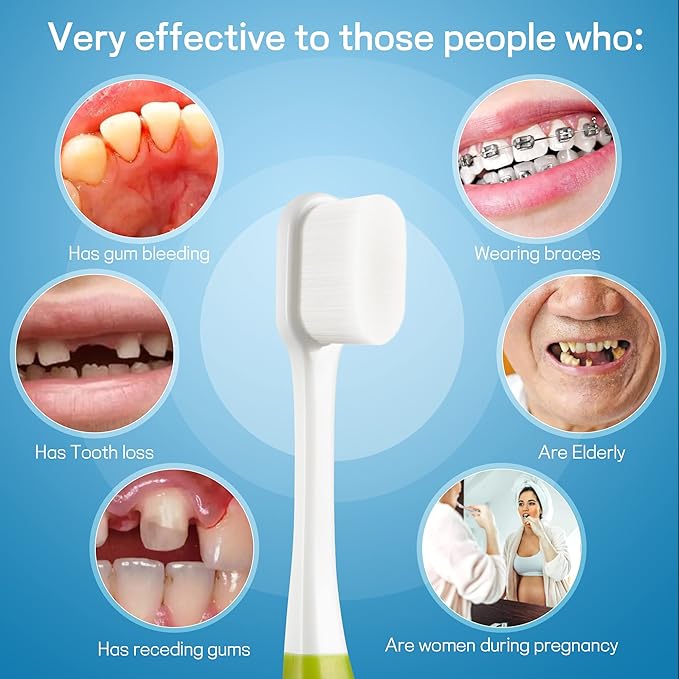 Soft Toothbrush for Sensitive Gums, Ultra Fine Tooth Brush for Adults, Pregnant and Elderly, Color Green and Bridge,Pack of 2