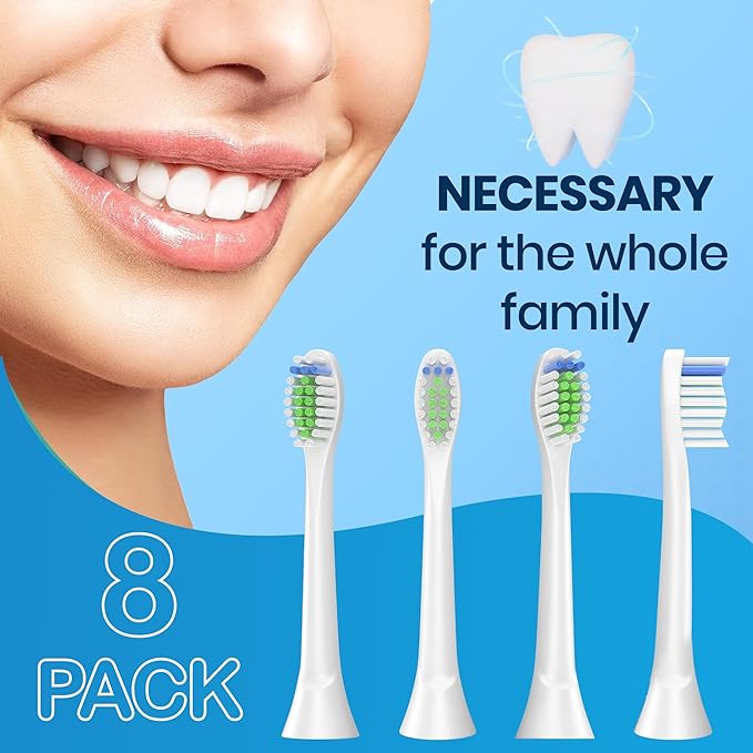 Zekecare Replacement Toothbrush Heads, Compatible with Soni-Care Click-on Toothbrush Handles, 8 Standard Phi-Lips Soni-Care Heads,Replacement Heads Extra Soft Dupont Bristles for Your Teeth, White