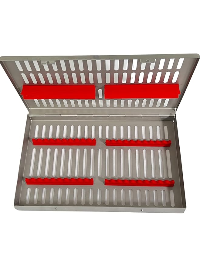 ArtLab-Dental Instrument Sterilization Cassette Rack Box (for 20 Pieces) for Dental Instruments Organizer and Dental Hygiene Sterilization Cassettes Rack Box (20 Slot-RED)