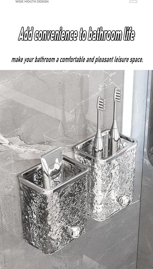 Wall Mount Tooth Brush Holder for Bathroom,Crystal Toothbrush Holder Set,Hanging Clear Bathroom Organizers Storage