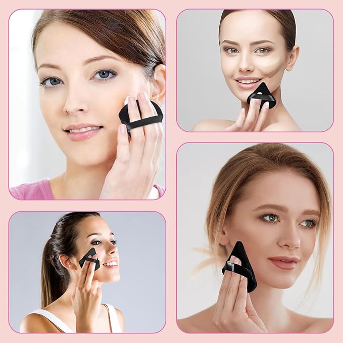 36 Pieces Powder Puff Face Triangle Powder Puff Soft Velour Makeup Puff Velour Puffs for Face Wet and Dry Cosmetic Foundation,Body Powder Blender Loose Mineral Powder Makeup Tool (Black,36 Pcs)