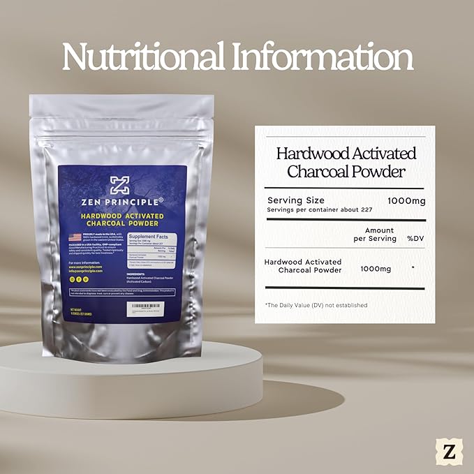 Zen Principle Hardwood Activated Charcoal Powder 100 Percent from USA Trees. All Natural. Whitens Teeth, Rejuvenates Skin and Hair, Supports Better Digestion, 40 Oz