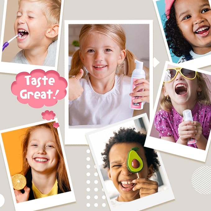 NOHOO Fluoride Free Foam Toothpaste Kids Fruit Flavour,Natural Training Toothpaste for Baby Toddler Children Oral Cleaning and Cavity Protection(Peach + Cantaloupe)