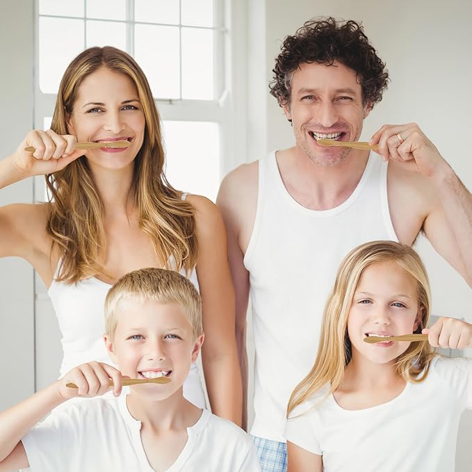12 Pack Bamboo Toothbrushes - Natural Boar Bristle Toothbrush for Gum Health & Teeth Whitening, Wooden Organic Toothbrushes for Adults (Plastic Free)