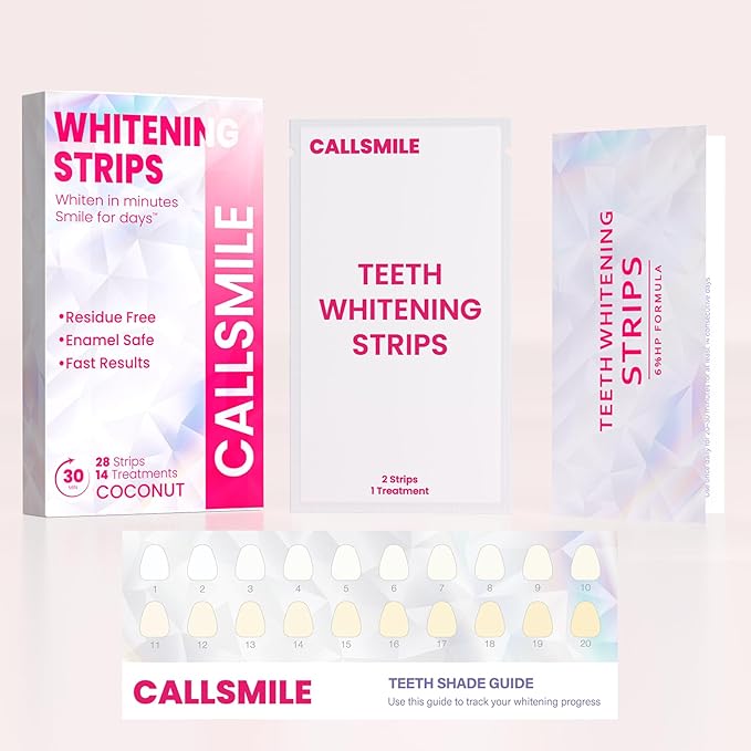 CALLSMILE Teeth Whitening Strips - 14 Treatments Enamel Safe, Professional Teeth Whitening with Non-Slip Dry Strip Technology, Deep Stains Removal, No Sensitivity, Coconut (28 Strips)