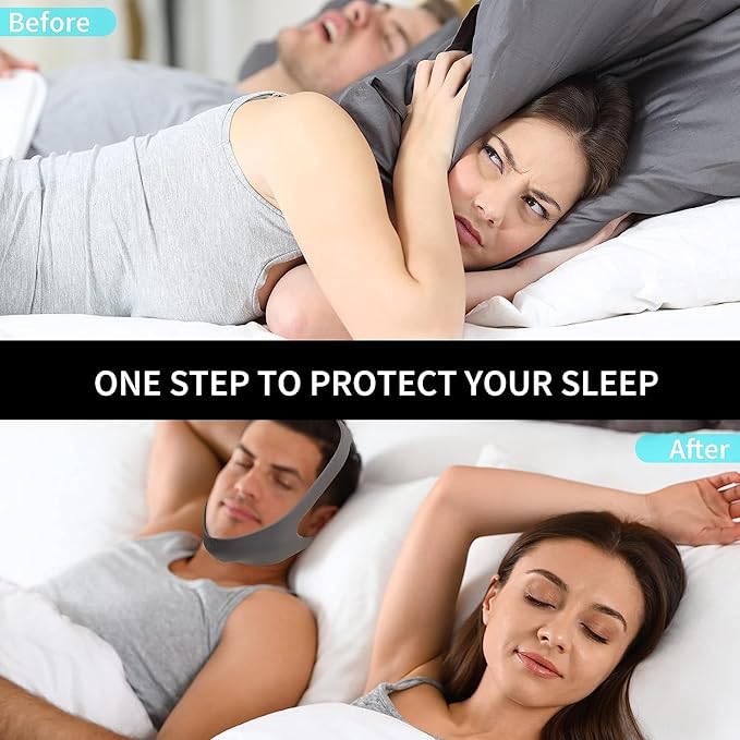 Anti Snoring Chin Strap for Men and Women, Comfortable Chin Strap for Cpap Users, Adjustable Stop Snoring Chin Strap Snoring Solution Chin Strap Prevent Snoring (Gray- Upgraded for Big/Large Face)