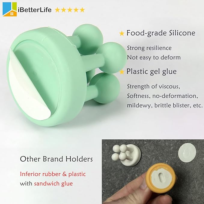iBetterLife Self-Adhesive Bathroom Toothbrush Holder - 4Pcs Silicone Utility Storage Shower Hook for Razor Towel Tooth Brush, Wall Mounted Home Kitchen Hanging Organizer Dorm Room Essentials for Girls