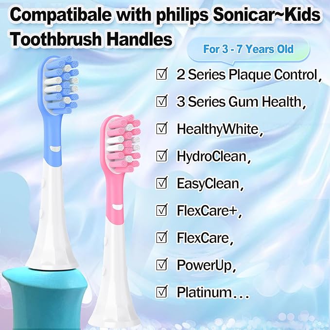 Kids Replacement Heads for Philips Sonicare 6032/94 6321 6340 6042 6320 6330, 3+ Years Old Toddler Soft Electric Toothbrush Compact, Child Brush Head for Boys Girls, 8 Pack Pink & Blue
