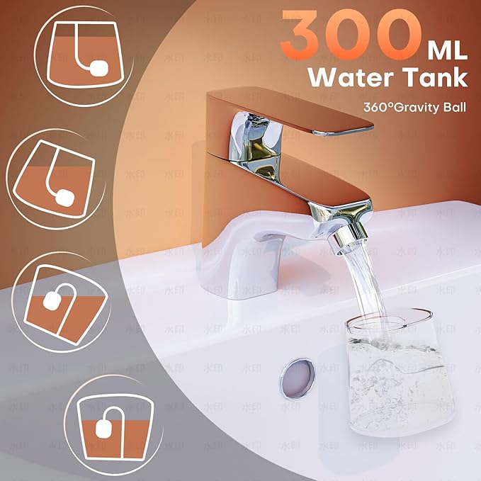 Water Dental Flosser - Portable Cordless Oral Irrigator 300ML, Rechargeable IPX7 Waterproof Irrigation Cleaner for Teeth Cleaning & Flossing, Travel & Home Use