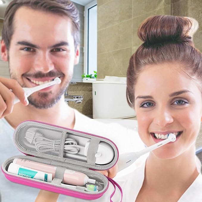 TYSORETY Toothbrush Travel Case for Oral B/Oral-B Pro 1000 1500 5000 7000 & Philips Sonicare 4100 1100 5300 5100 6100/iO Electric Toothbrush, Hard Protective Storage Bag (Pink)