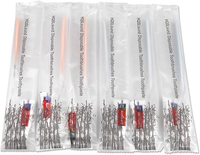 HQSLsund 30 Pack Disposable Toothbrushes with Toothpaste, Individually Wrapped Bulk Medium Soft Bristle Tooth Brush Manual Travel Toothbrush Kit Bulk, White, 0.5 kilograms