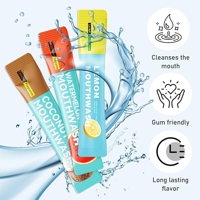 Mini Mouthwash Travel Size,Coconut Flavor Portable Individual Travel Mouth Wash for Fresh Breath, Refreshing Long Lasting Gentle Oral Care Mouthwash Packs(Pack of 20)