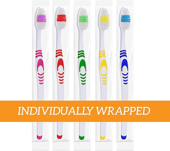 Lingito 25 Bulk Toothbrushes | Individually Wrapped | Manual Disposable Travel Toothbrush Set for Adults or Kids | Made with a Medium-Soft Large Head | Multi-Color | Travel Toiletry Oral Set